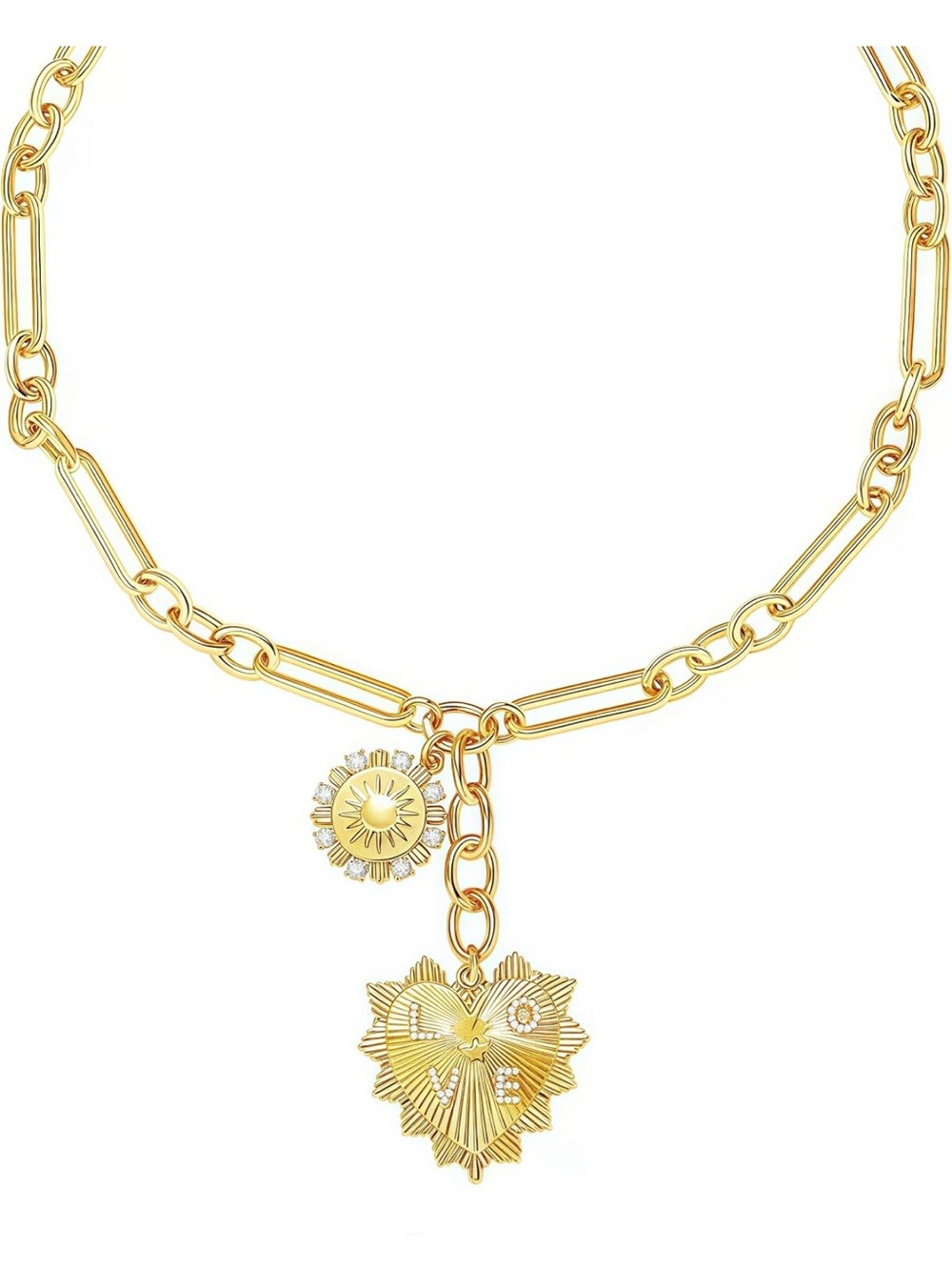 Anthropologie Gold Sun & Heart Charm Chain Necklace